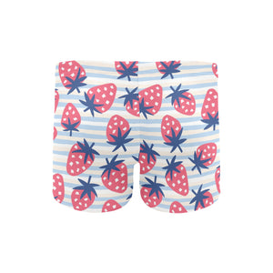 Strawberry pattern blue lines background Men's Swimming Trunks