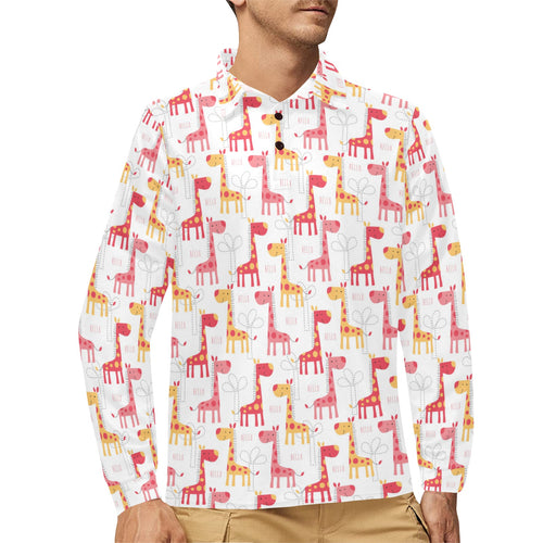 Giraffe Pattern Print Design 03 Men's Long Sleeve Polo Shirt