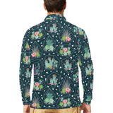 Cactus glass terrarium pattern Men's Long Sleeve Polo Shirt
