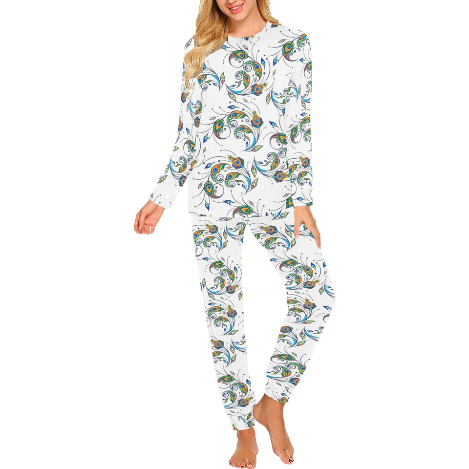 Peacock feather pattern Women's All Over Print Pajama Set