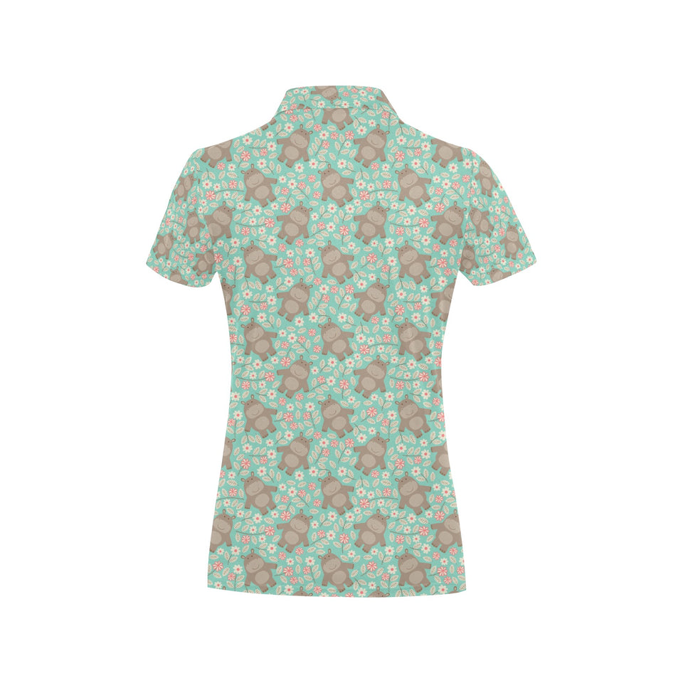 Hippopotamus Pattern Print Design 02 Women's All Over Print Polo Shirt