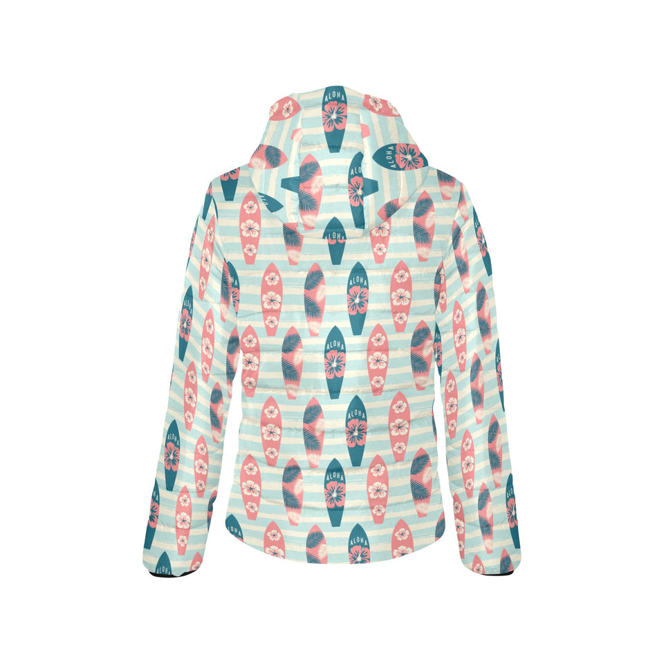 Surfboard Pattern Print Design 02 Women's Padded Hooded Jacket