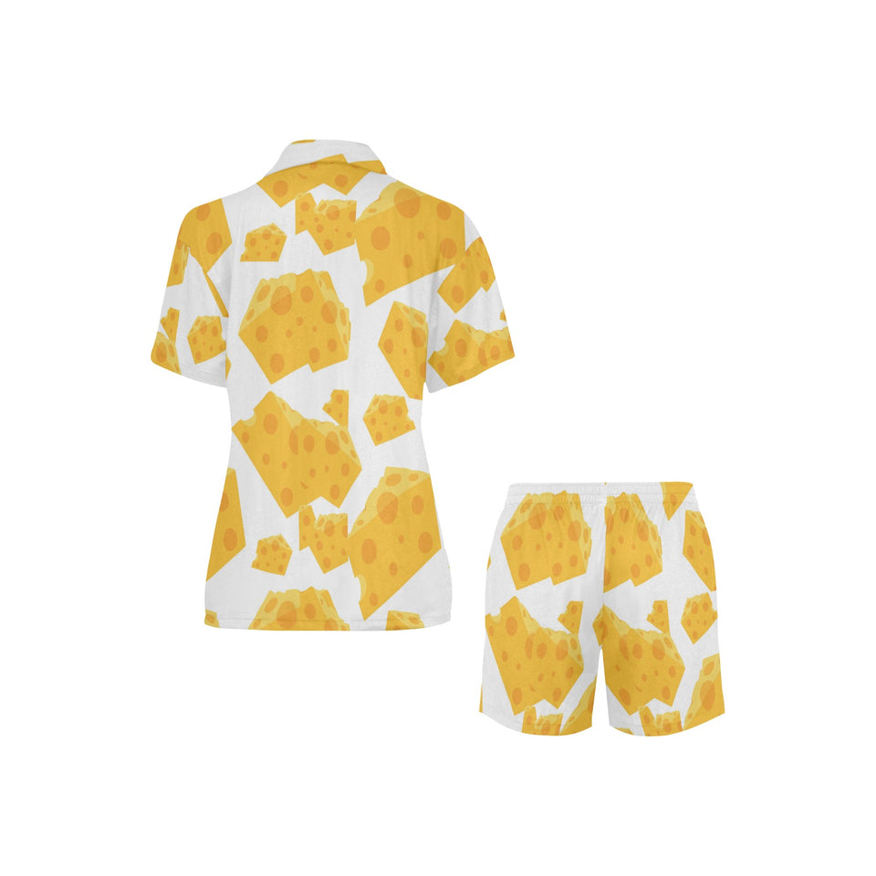 Cheese slice pattern Women's V-Neck Short Pajama Set