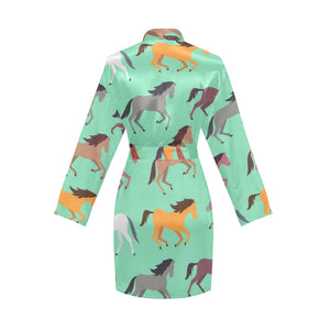 Colorful horses pattern Women's Long Sleeve Belted Night Robe