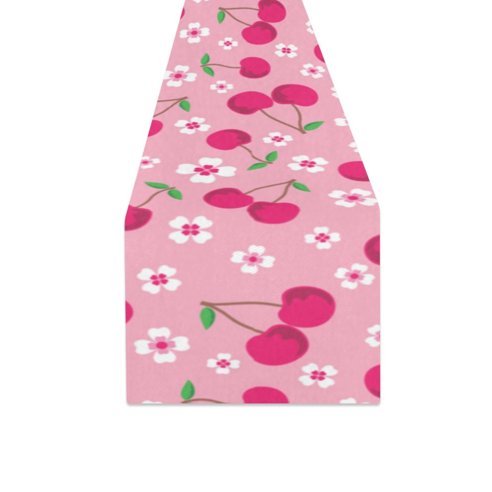 cherry flower pattern pink background Table Runner