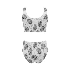 Hand drawn french fries pattern Chest Bowknot High Waisted Bikini Swimsuit