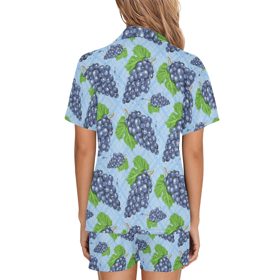 Watercolor grape pattern Women's V-Neck Short Pajama Set