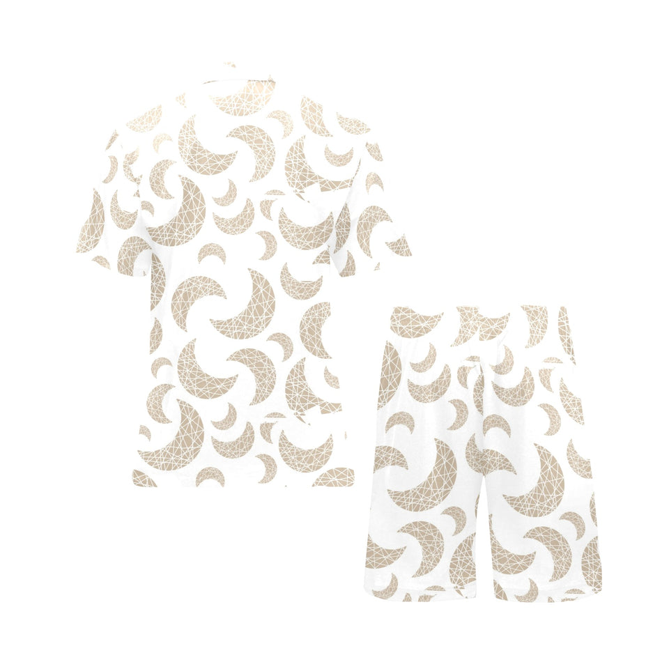 Cool gold moon abstract pattern Men's V-Neck Short Pajama Set