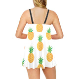 Pineapples pattern Chest Sexy Pleated Two Piece Swim Dress