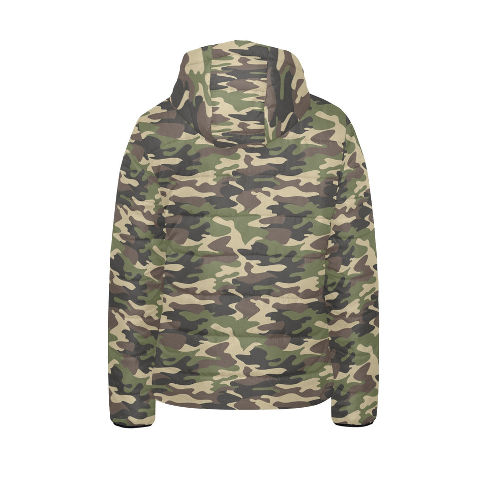 Dark Green camouflage pattern Kids' Boys' Girls' Padded Hooded Jacket