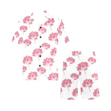 Pink lotus waterlily pattern Men's V-Neck Short Pajama Set