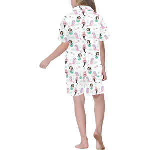 cute mermaid dolphin fish starfish pattern Kids' Boys' Girls' V-Neck Short Pajama Set