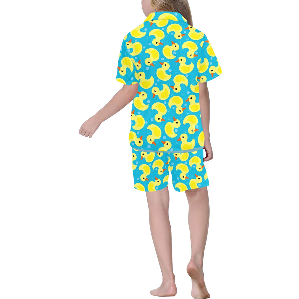 Duck Pattern Print Design 04 Kids' Boys' Girls' V-Neck Short Pajama Set