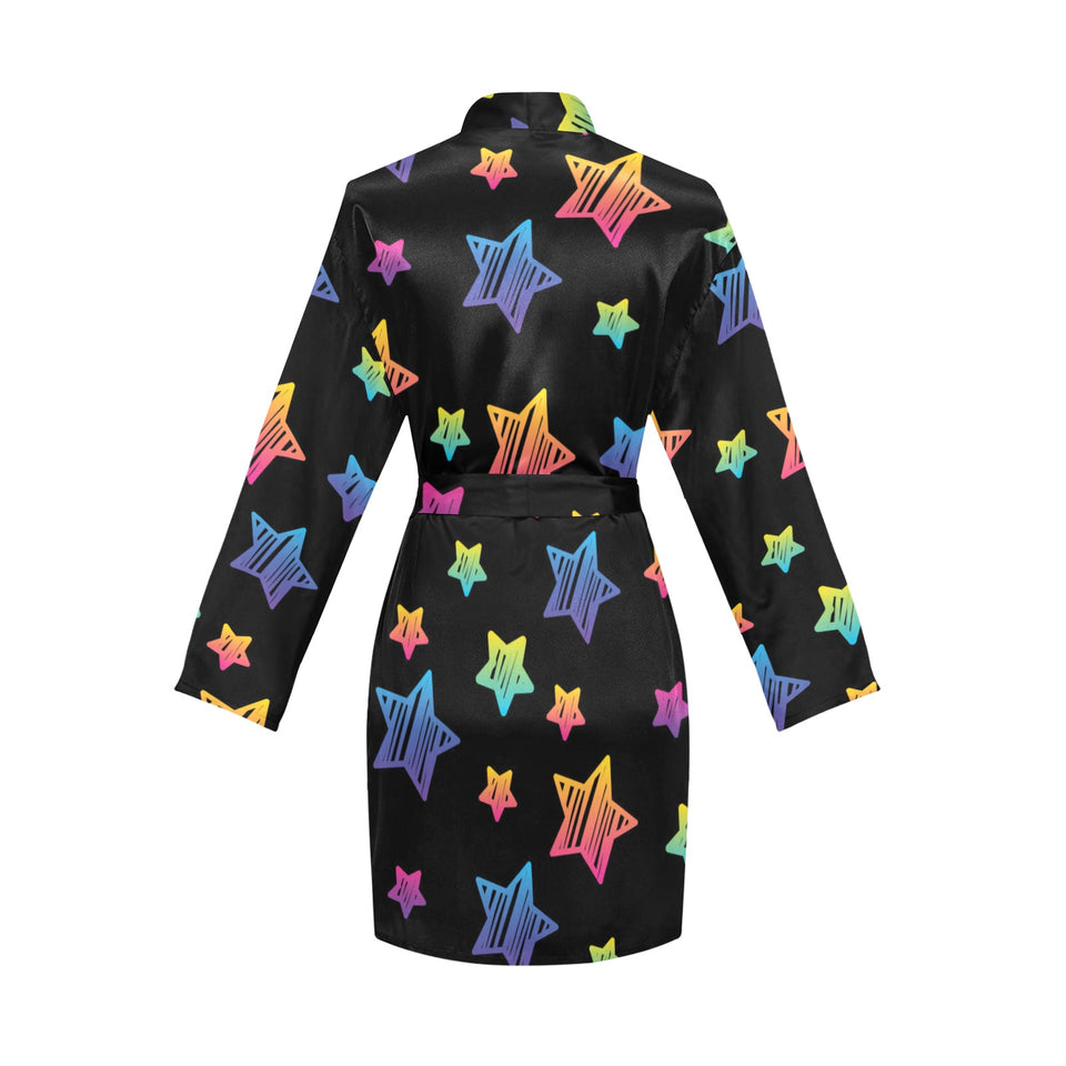 Colorful star pattern Women's Long Sleeve Belted Night Robe