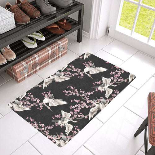 Japanese crane pink sakura pattern Doormat