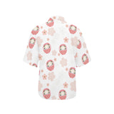 Daruma japanese wooden doll cherry blossom flower Women's All Over Print Hawaiian Shirt