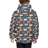 Camper Van Pattern Print Design 05 Kids' Boys' Girls' Padded Hooded Jacket