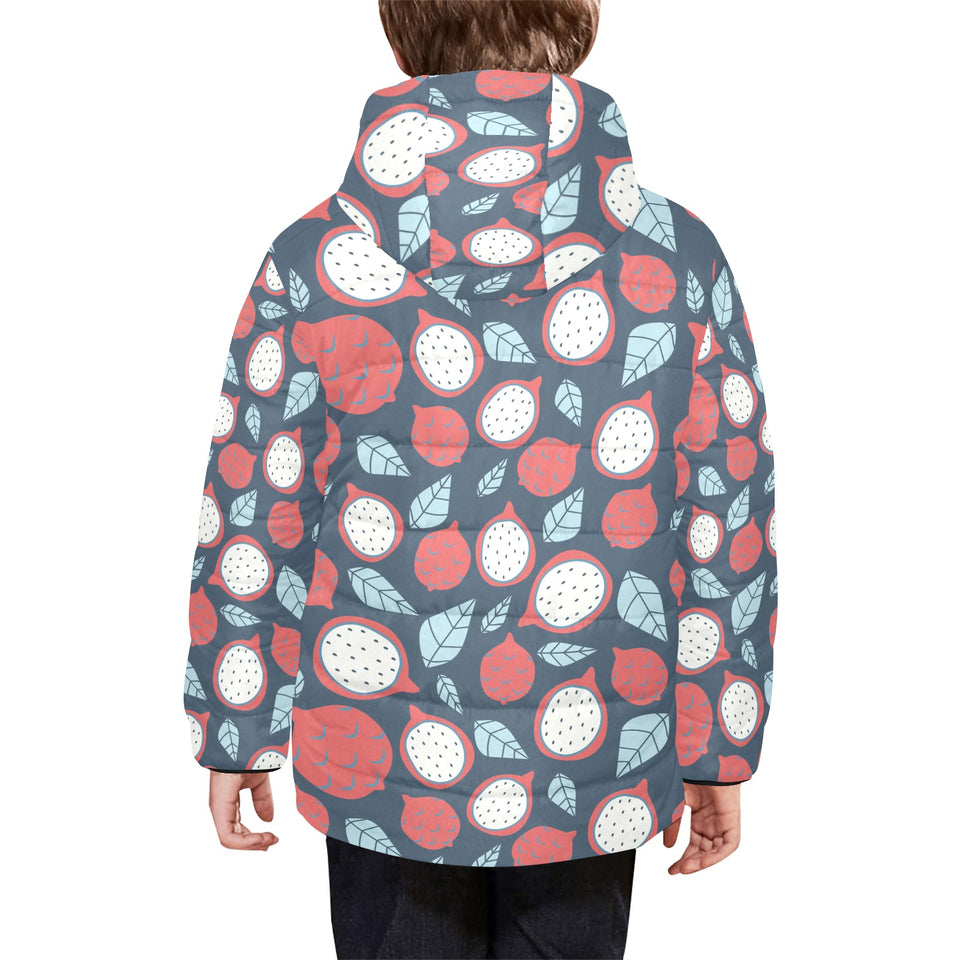 dragon fruits dark blue background Kids' Boys' Girls' Padded Hooded Jacket