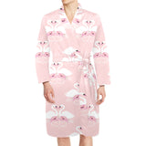 White swan and flower love pattern Men's Long Sleeve Belted Night Robe