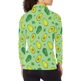Avocado pattern green background Women's Long Sleeve Polo Shirt