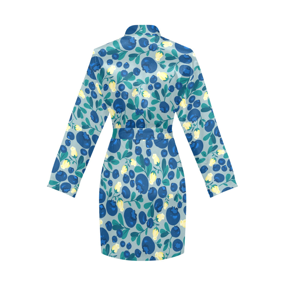 blueberry design pattern Women's Long Sleeve Belted Night Robe