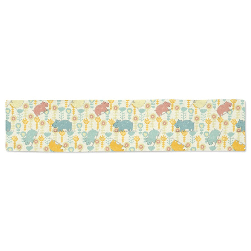 Hippopotamus Pattern Print Design 04 Table Runner