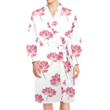 Pink lotus waterlily pattern Men's Long Sleeve Belted Night Robe