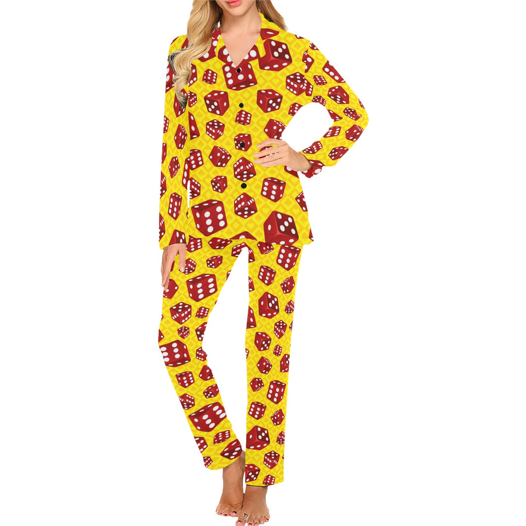 Dice Pattern Print Design 04 Women's Long Pajama Set