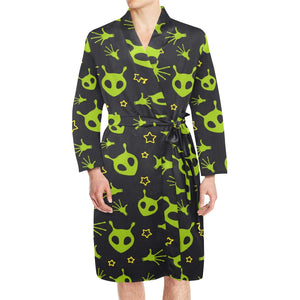 Alien Pattern Print Design 02 Men's Long Sleeve Belted Night Robe
