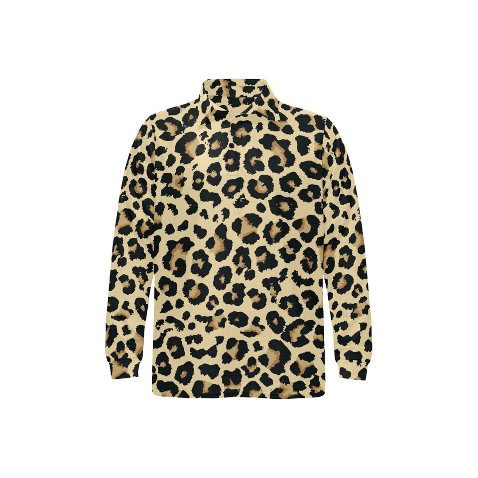 Leopard print design pattern Men's Long Sleeve Polo Shirt