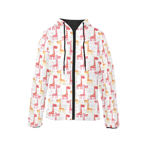 Giraffe Pattern Print Design 03 Women's Padded Hooded Jacket