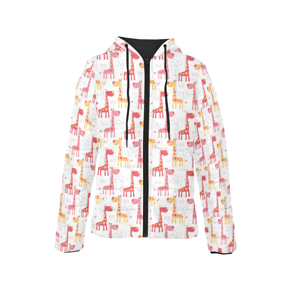 Giraffe Pattern Print Design 03 Women's Padded Hooded Jacket