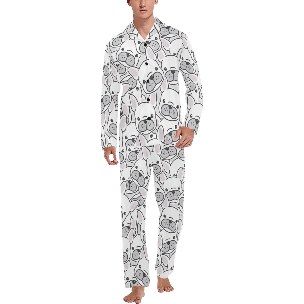 Cute french bulldog head pattern Men's Long Pajama Set