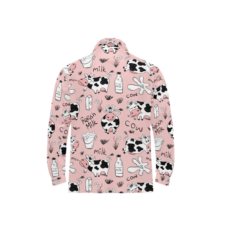 Cows milk product pink background Men's Long Sleeve Polo Shirt