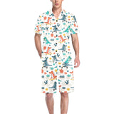 Cute Crocodile Pattern Men's V-Neck Short Pajama Set
