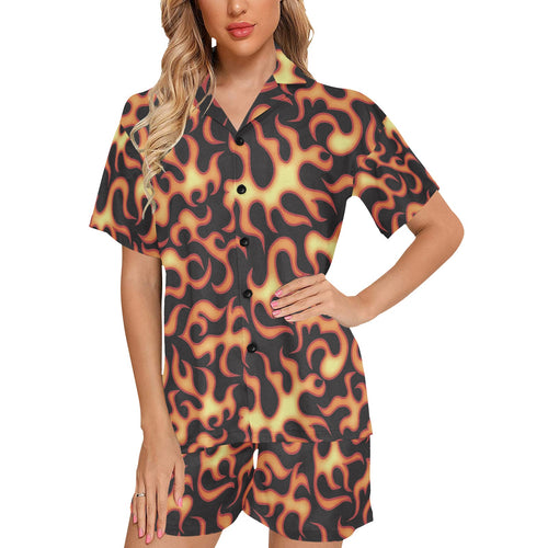 Fire flame dark pattern Women's V-Neck Short Pajama Set