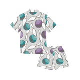 Bowling ball and pin gray background Kids' Boys' Girls' V-Neck Short Pajama Set