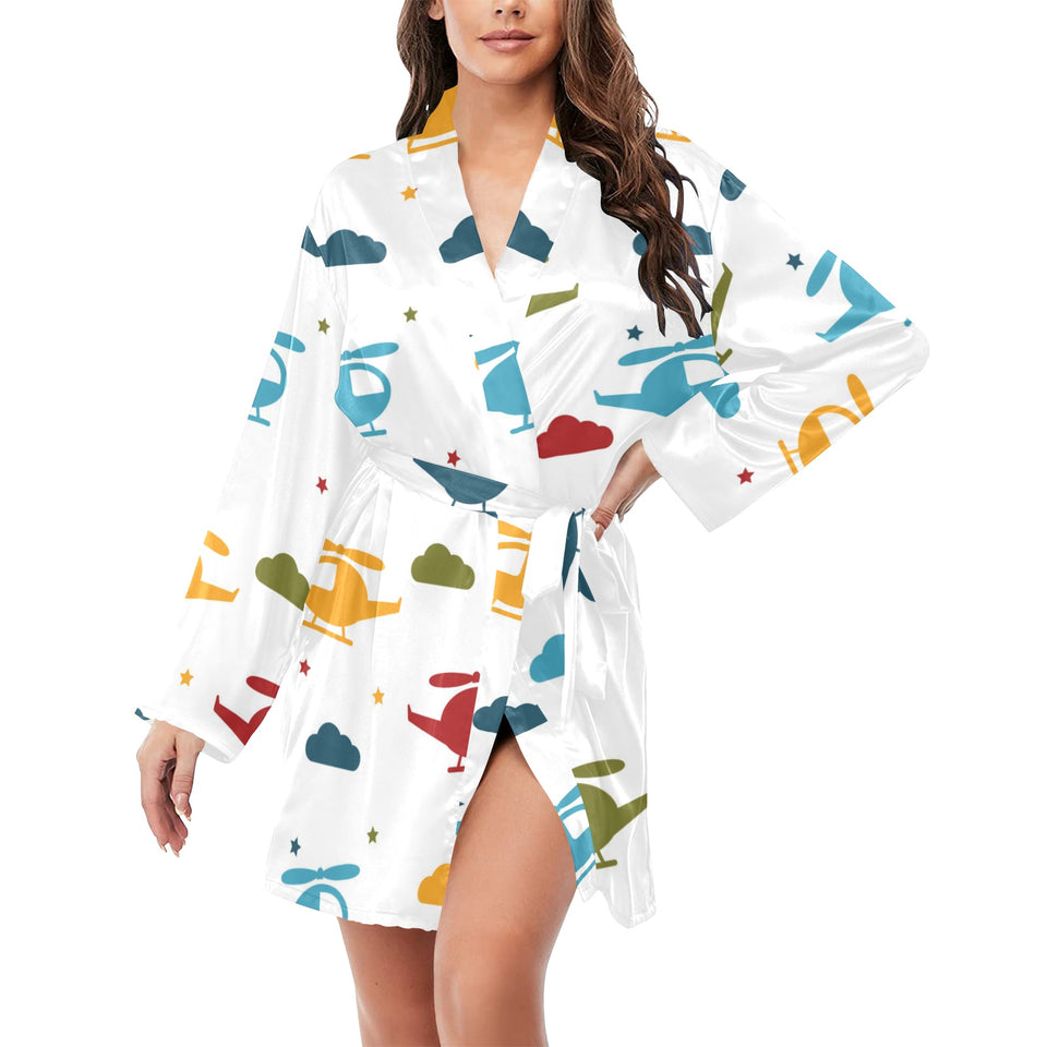 Colorful helicopter pattern Women's Long Sleeve Belted Night Robe