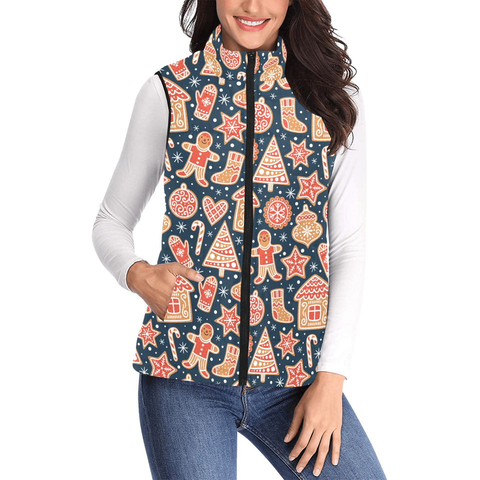 Christmas gingerbread cookie pattern Women's Padded Vest