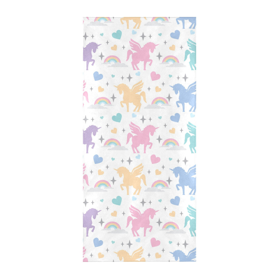 colorful unicorn rainbow heart pattern Beach Towel