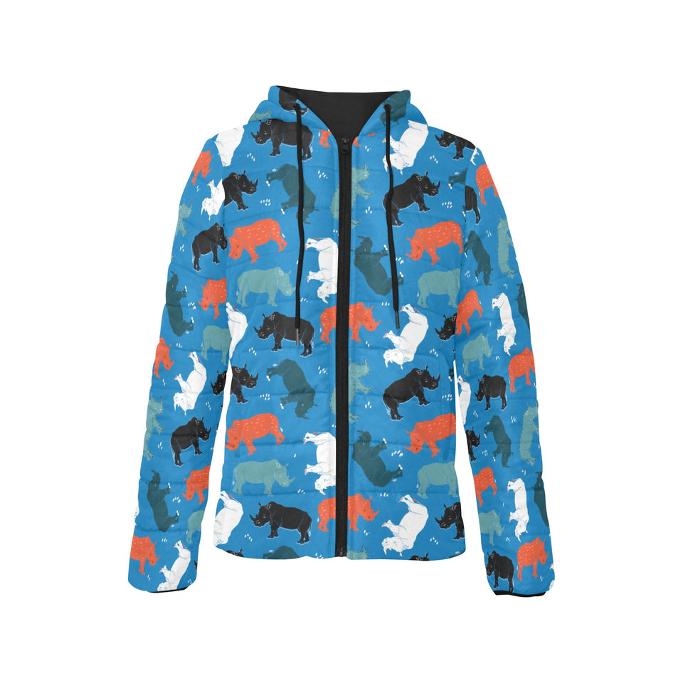 Colorful rhino pattern Women's Padded Hooded Jacket