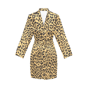 Leopard skin print Women's Long Sleeve Belted Night Robe