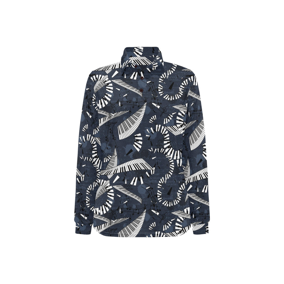 Piano Pattern Print Design 02 Women's Long Sleeve Polo Shirt