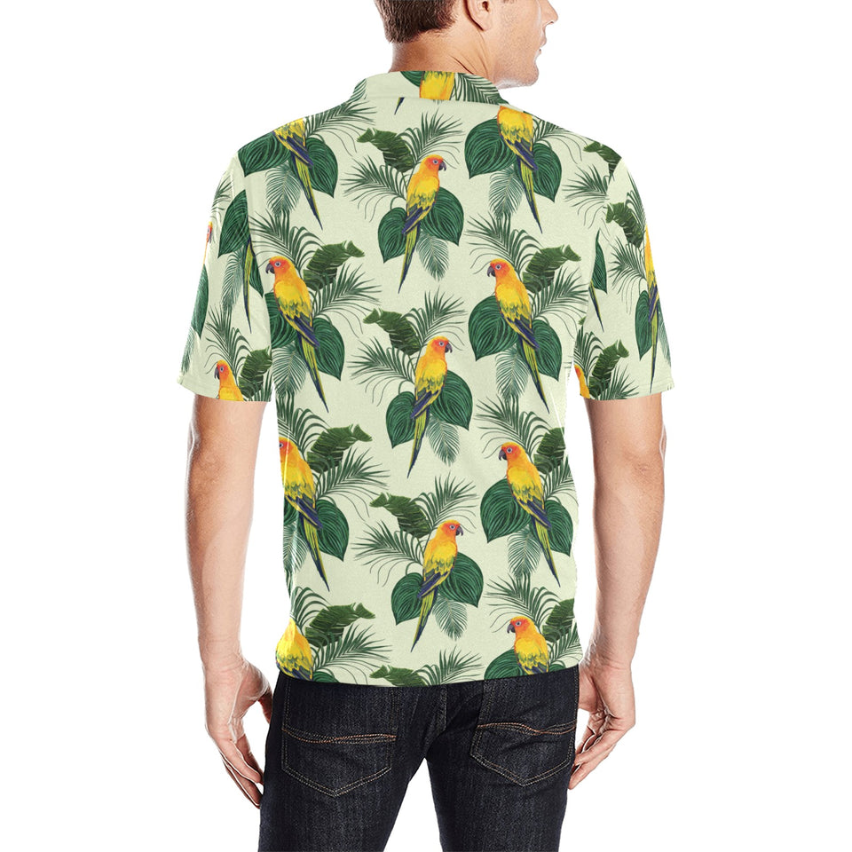 Beautiful parrot palm leaves pattern Men's All Over Print Polo Shirt