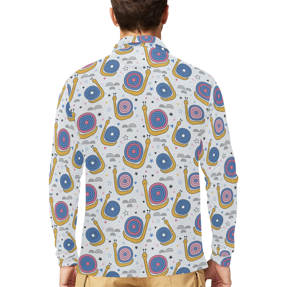 Snail Pattern Print Design 05 Men's Long Sleeve Polo Shirt