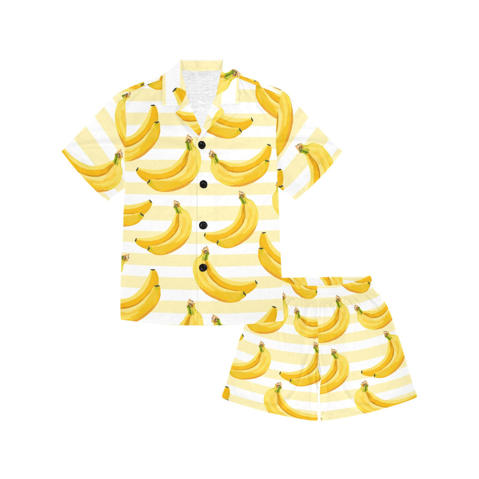 Banana pattern blackground Kids' Boys' Girls' V-Neck Short Pajama Set