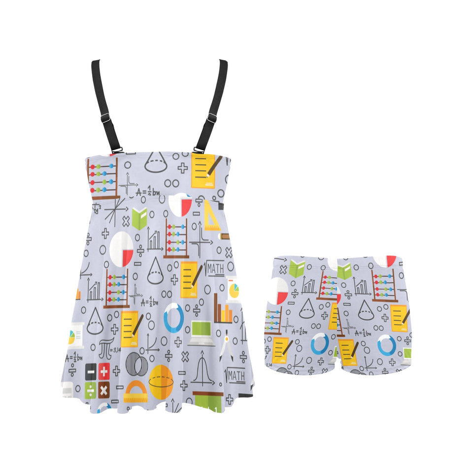 Math Pattern Print Design 04 Chest Sexy Pleated Two Piece Swim Dress