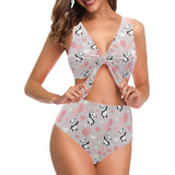 Cute panda ballon heart pattern Chest Bowknot High Waisted Bikini Swimsuit