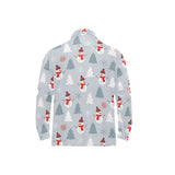 Snowman christmas tree snow gray background Men's Long Sleeve Polo Shirt