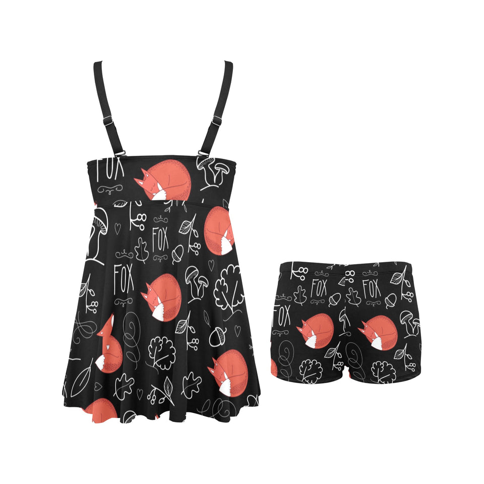fox sleeping fox pattern Chest Sexy Pleated Two Piece Swim Dress